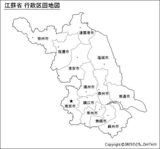 江蘇省 行政区画地図