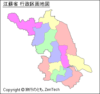 色付き江蘇省 行政区画地図