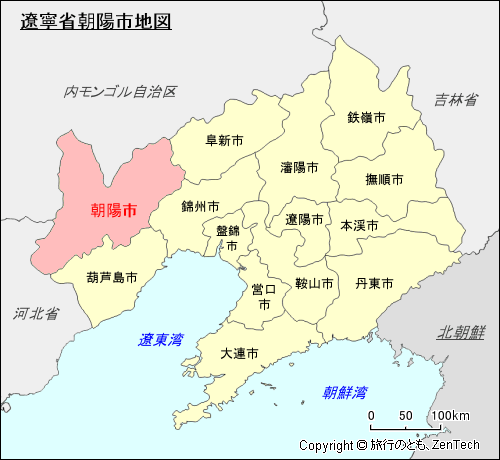 遼寧省朝陽市地図