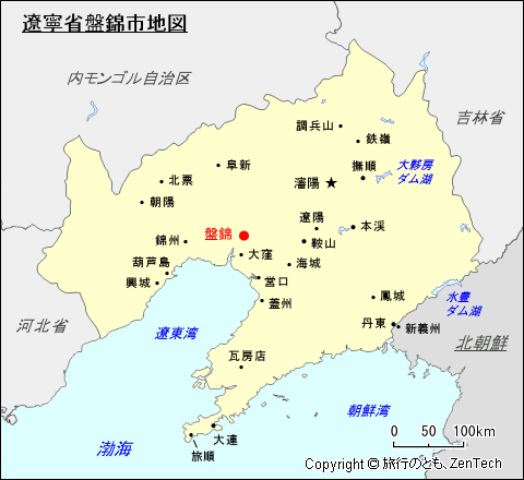 遼寧省盤錦市地図