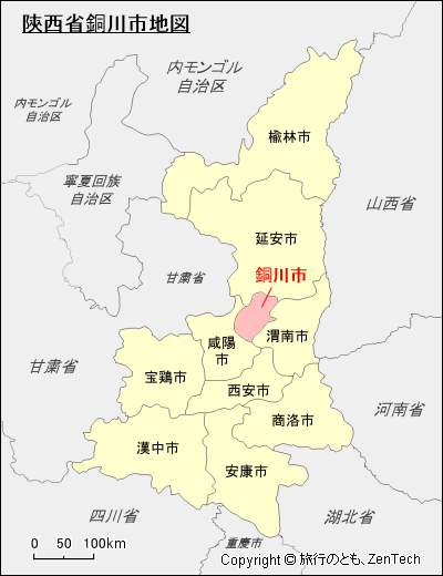 陝西省銅川市地図