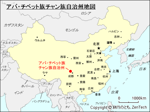 アバ・チベット族チャン族自治州地図