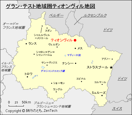 グラン・テスト地域圏ティオンヴィル地図