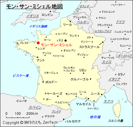 フランスにおけるモン・サン・ミシェル地図