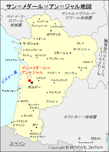 ヌーヴェル＝アキテーヌ地域圏サン＝メダール＝アン＝ジャル地図