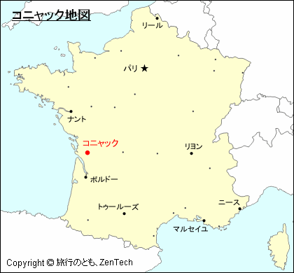 フランスにおけるコニャック地図