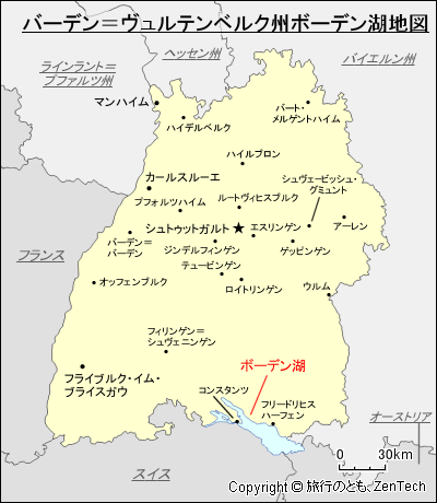 ドイツ バーデン＝ヴュルテンベルク州ボーデン湖地図