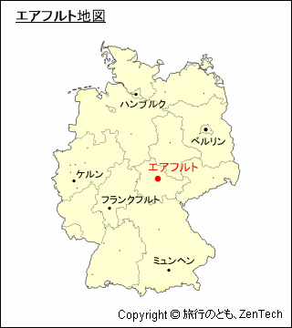 ドイツにおけるエアフルトの位置地図
