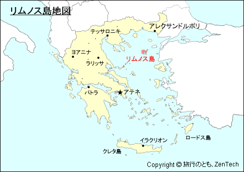 ギリシャにおけるリムノス島地図