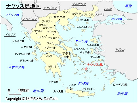 ギリシャにおけるナクソス島地図