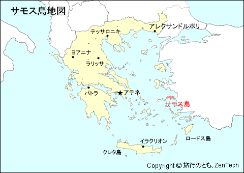 ギリシャにおけるサモス島地図
