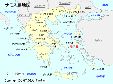 ギリシャにおけるサモス島地図