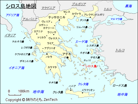 ギリシャにおけるシロス島地図