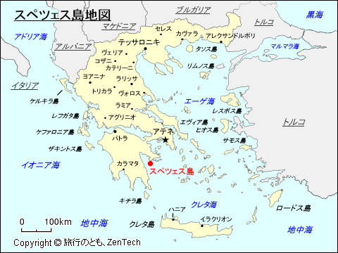 ギリシャにおけるスペツェス島地図