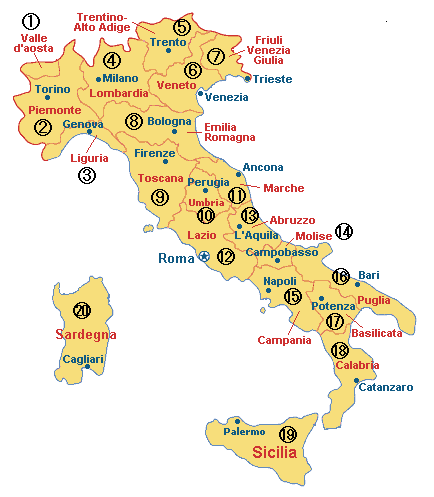 イタリア州区分地図