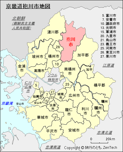 京畿道抱川市地図