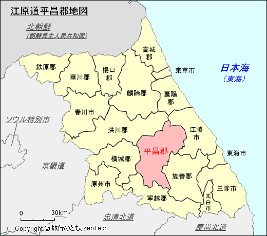 江原道平昌郡地図
