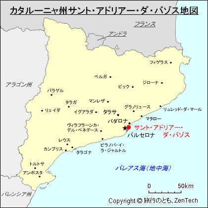 カタルーニャ州サント・アドリアー・ダ・バゾス地図