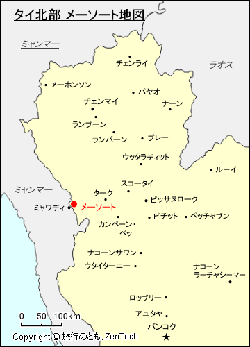 タイ北部 メーソート地図