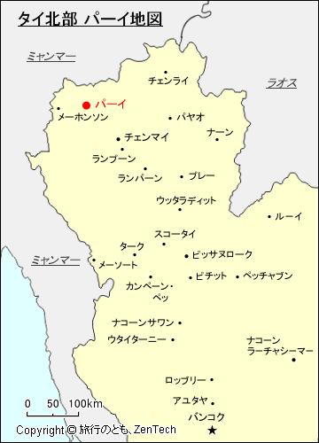 タイ北部 パーイ地図