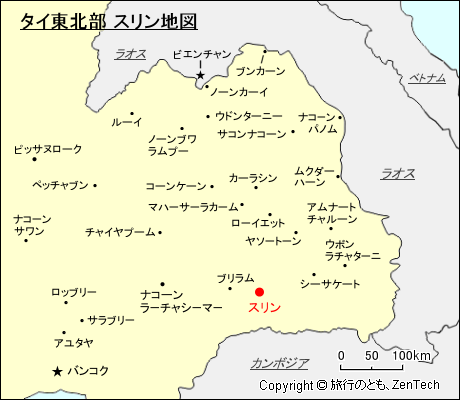 タイ東北部 スリン地図