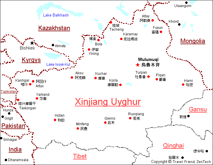 Map of Xinjiang Uyghur