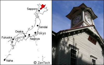 Sapporo map and Sapporo clock tower of photograph