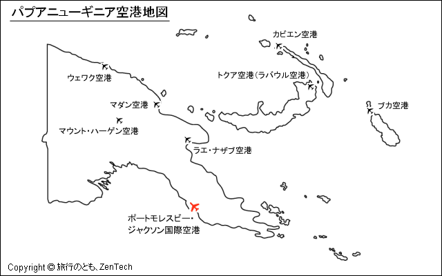 パプアニューギニアの空港地図