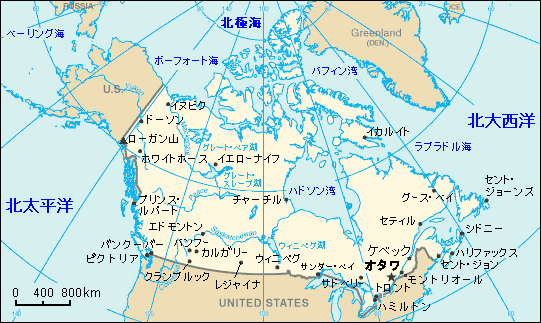 日本語版のカナダ地図