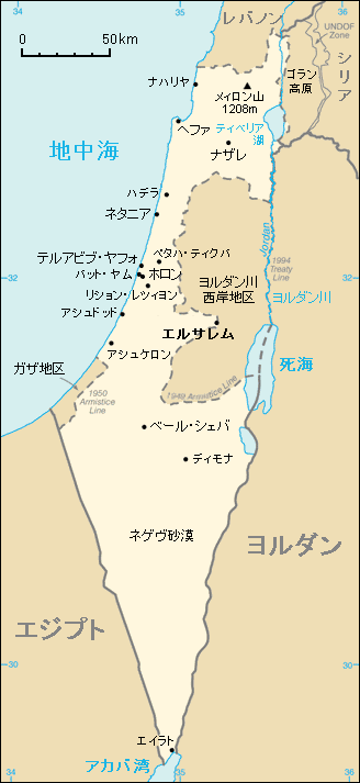 日本語版のイスラエル地図