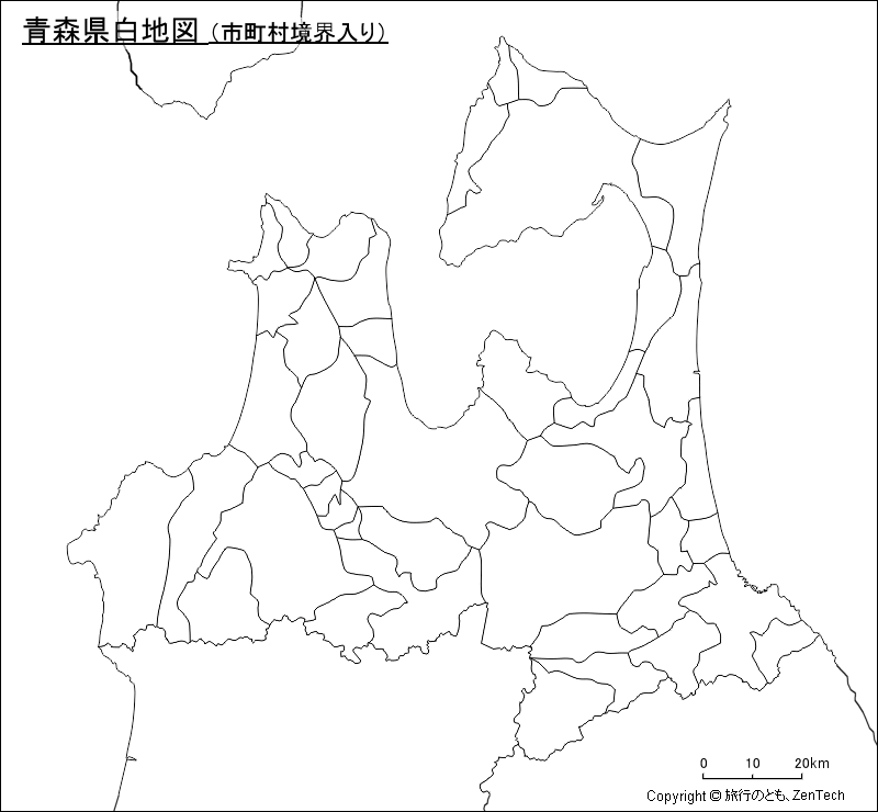 市町村境界入り青森県白地図