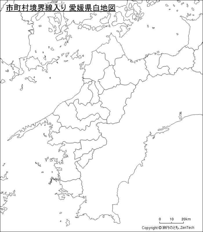 市町村境界線入り 愛媛県白地図