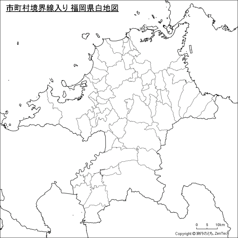 市町村境界線入り 福岡県白地図