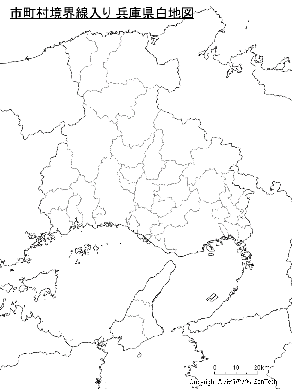 市町村境界線入り 兵庫県白地図