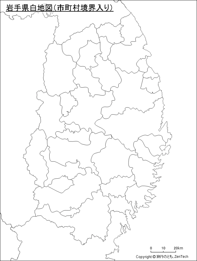 市町村境界入り岩手県白地図