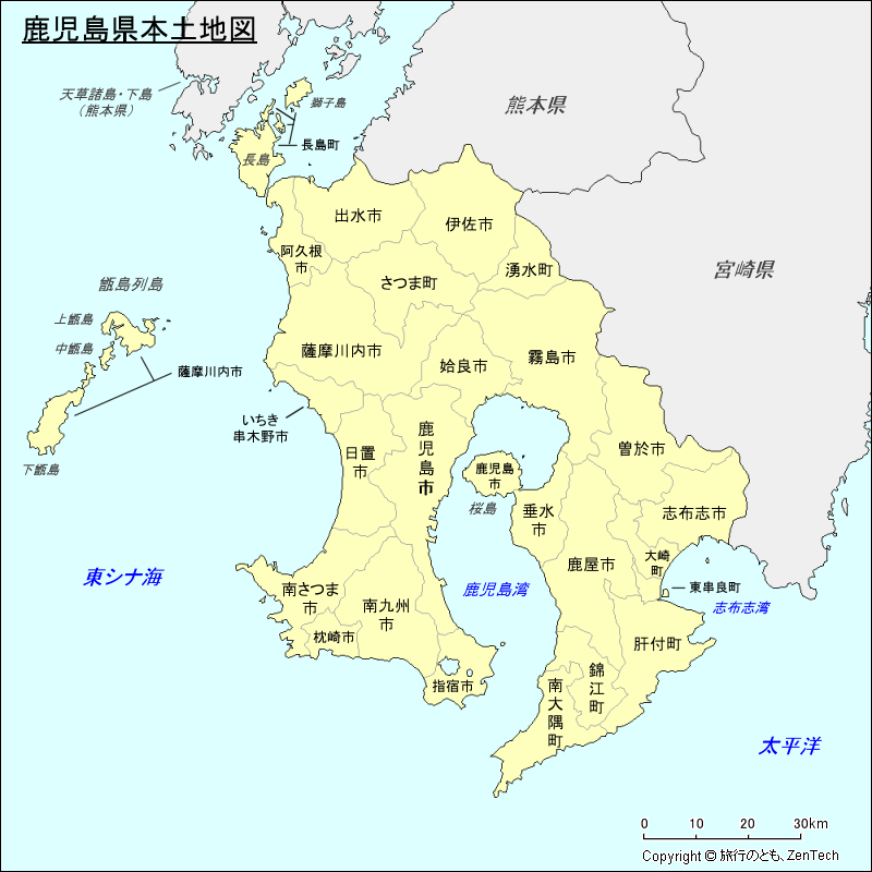 市町村区分 鹿児島県本土地図