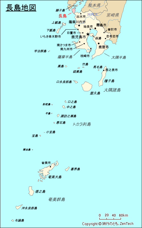 鹿児島県 長島地図