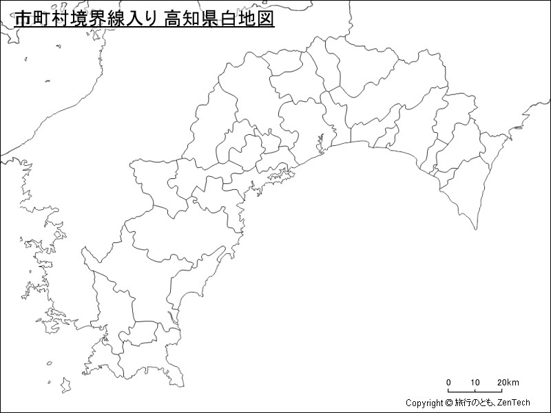 市町村境界線入り 高知県白地図