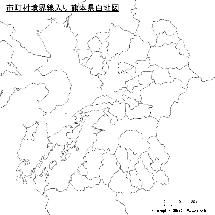 市町村境界線入り 熊本県白地図