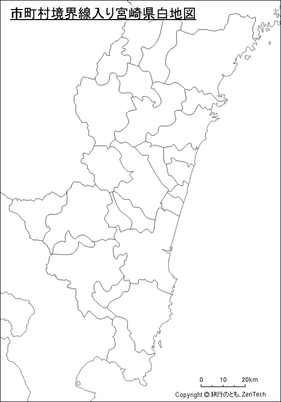 市町村境界線入り宮崎県白地図