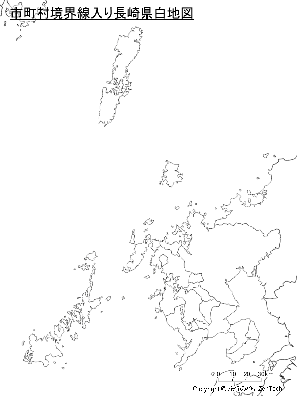 市町村境界線入り 長崎県白地図