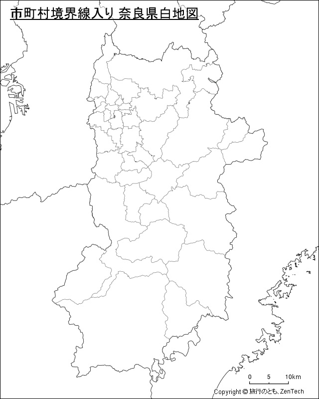 市町村境界線入り 奈良県白地図