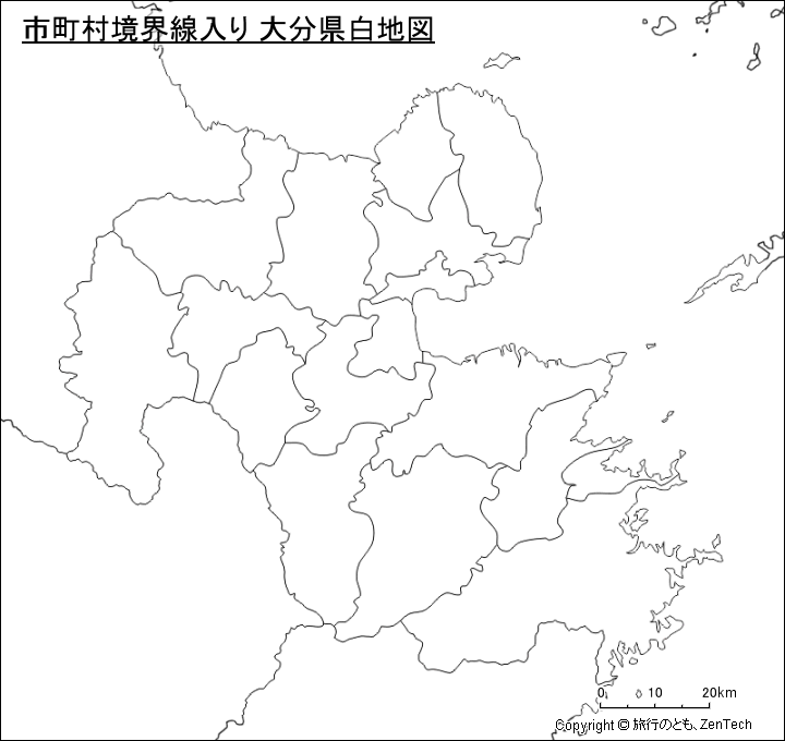 市町村境界線入り 大分県白地図