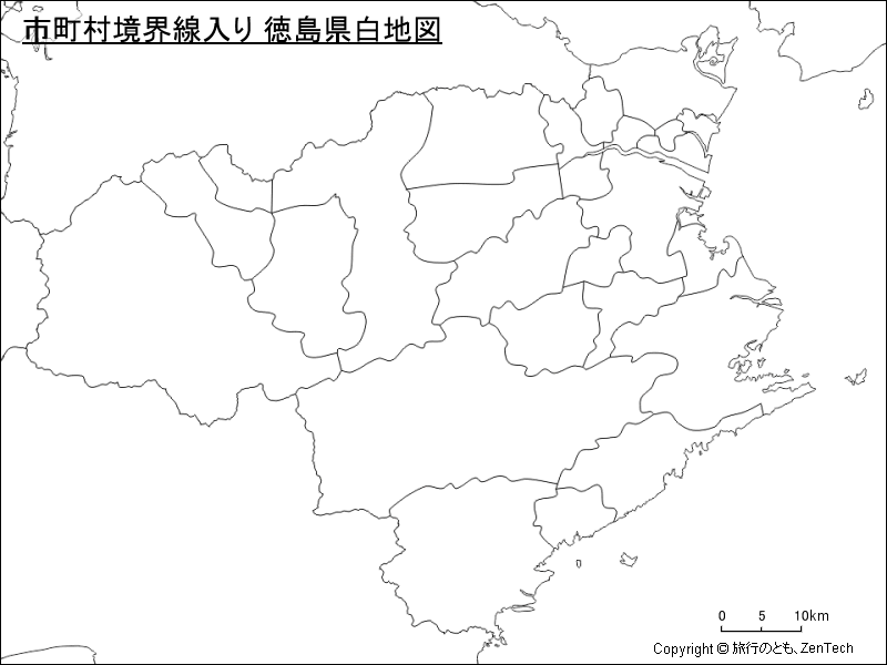 市町村境界線入り 徳島県白地図