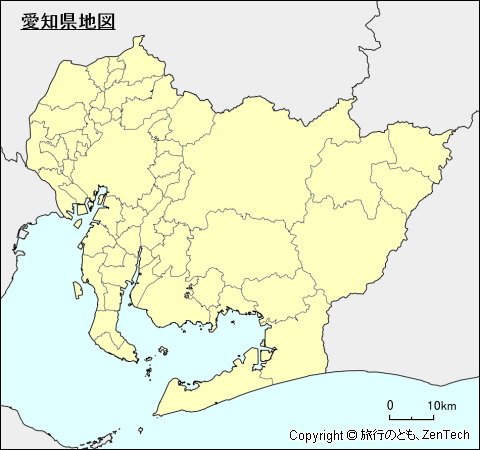 市町村境界線入り愛知県地図