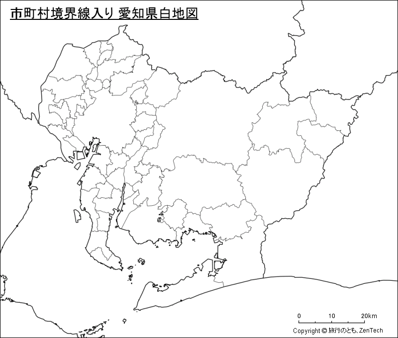 市町村境界線入り 愛知県白地図