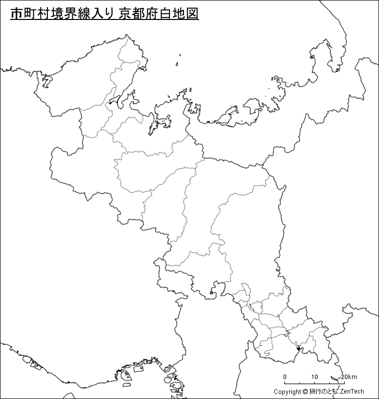 市町村境界線入り 京都府白地図