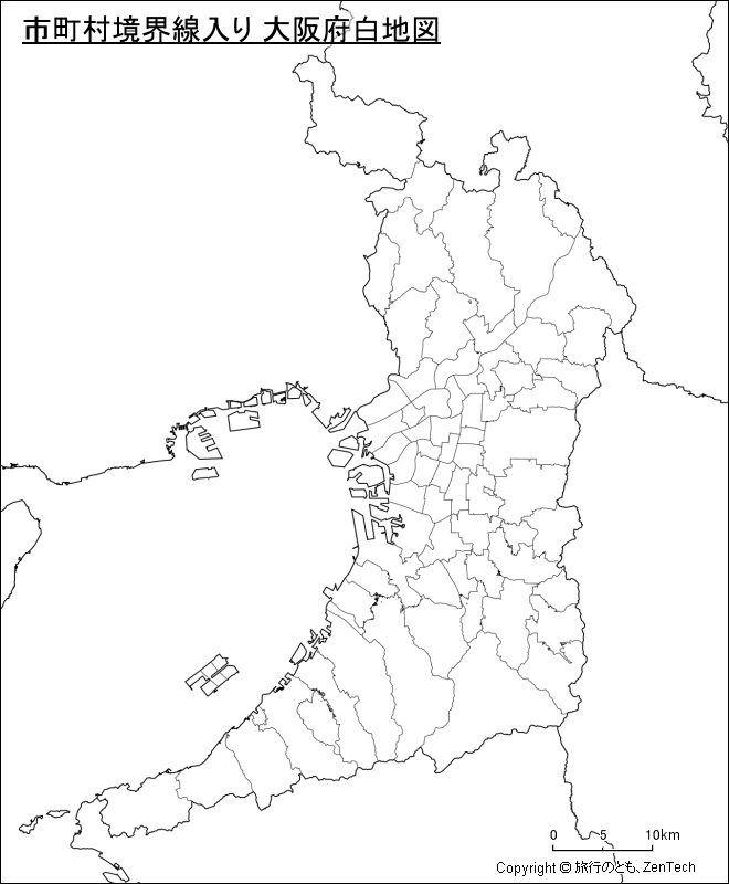 市町村境界線入り 大阪府白地図