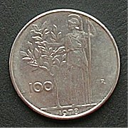 イタリア １００リラコイン・硬貨 表面