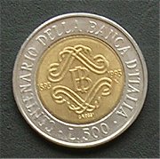 イタリア ５００リラコイン・硬貨 表面